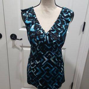 NWOT aqua and black career top